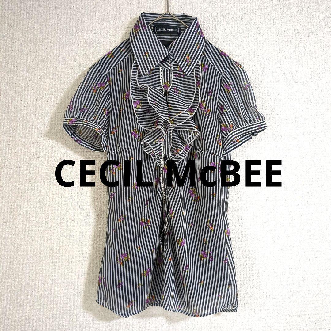 【CECIL McBEE】半袖　ブラウス　y2k　ギャル　フリル　シアー　花柄トップス