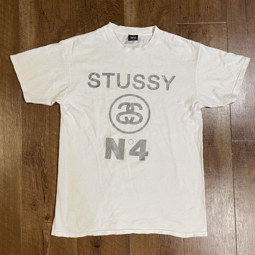 00s STUSSY N°4 Tシャツストリートメンズ白プリント　M ホワイト