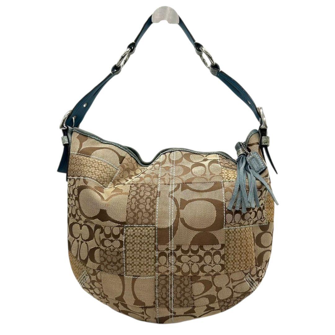 美品　コーチ　ショルダーバッグ　茶　ホーボー　シグネチャー　パッチワーク　s33