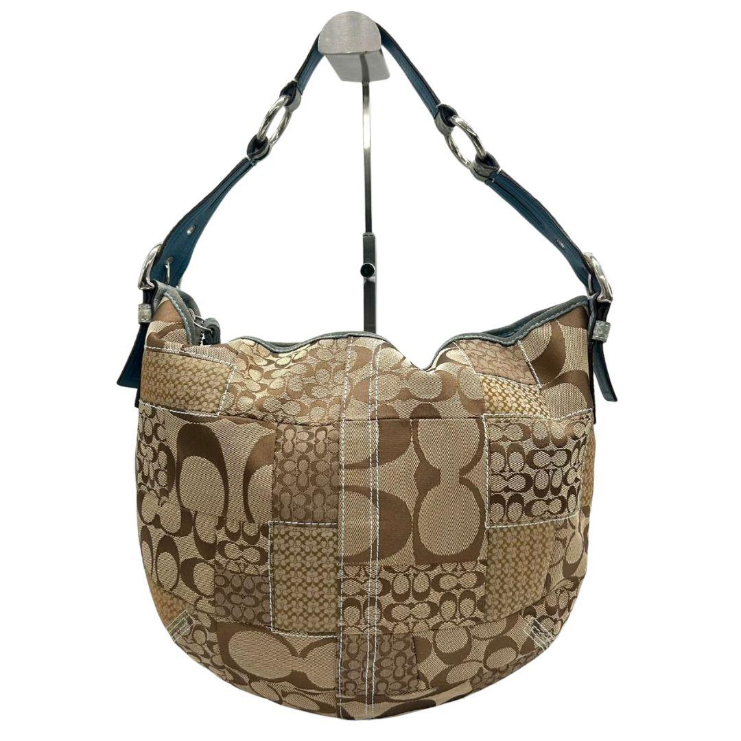 美品　コーチ　ショルダーバッグ　茶　ホーボー　シグネチャー　パッチワーク　s33