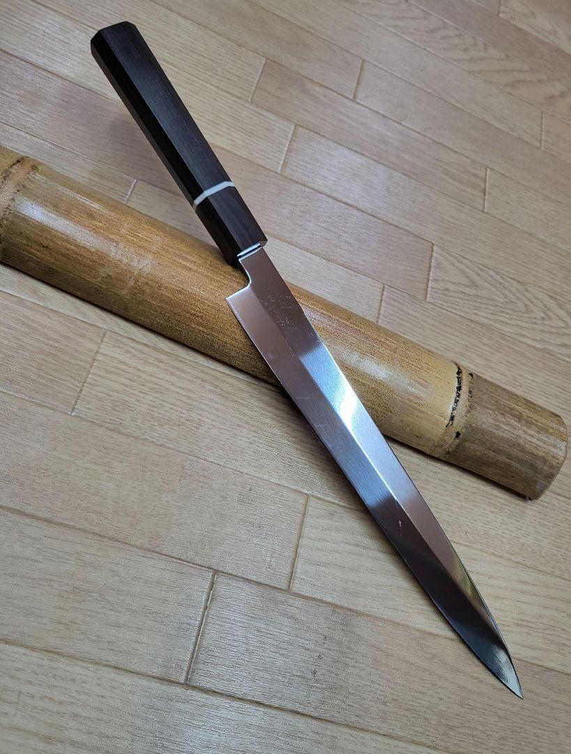 2 柳刃包丁 鏡面仕上白撒八角柄