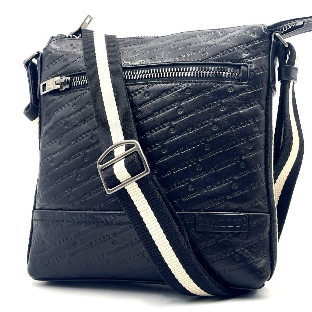 【美品】バリー ボディバッグ ロゴ レザー ブラック トレスポ 黒 ショルダー 極美品】BALLY エンボスロゴ ショルダーバッグ ボディバッグ
