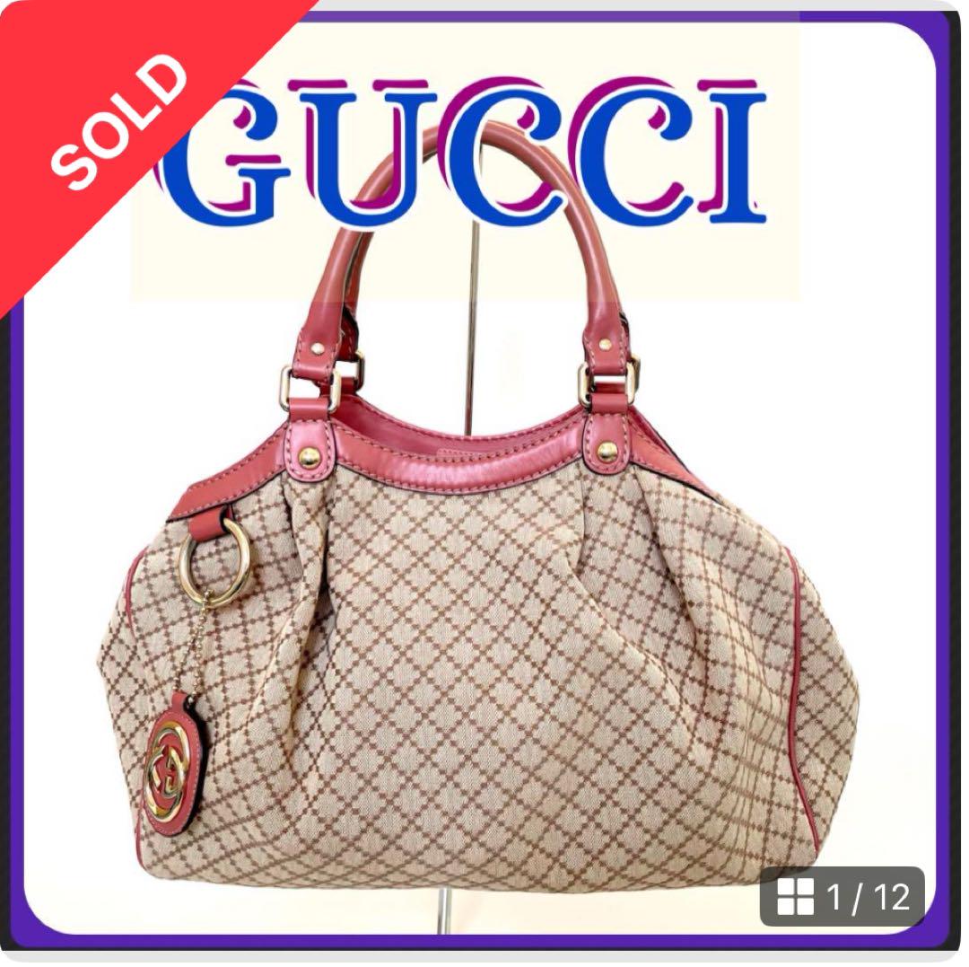 GUCCI グッチ ディアマンテ スーキー ハンドバッグ ベージュ ピンク