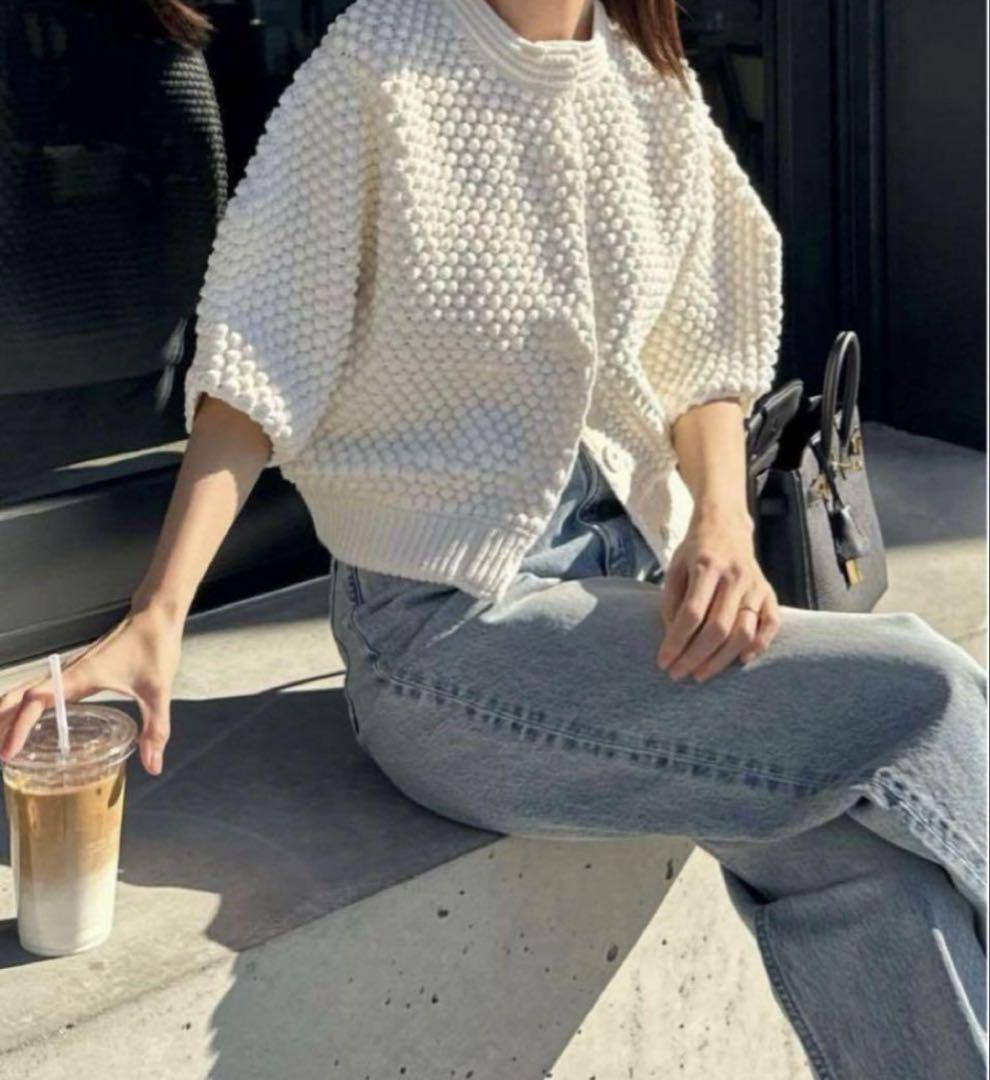 CLANE 3D DOT HALF SLEEVE KNIT CARDIGAN