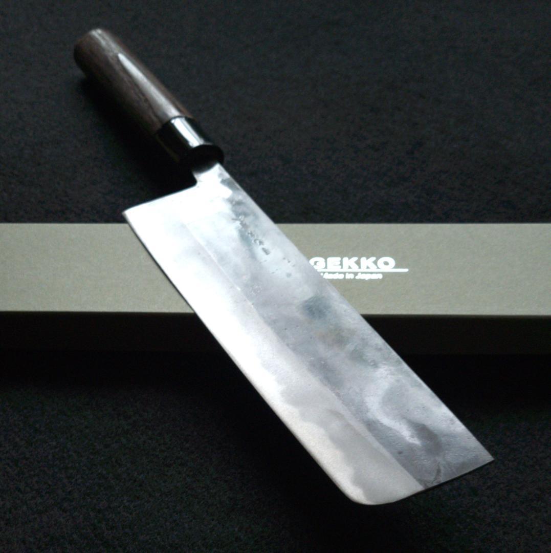青紙２号 黒打 菜切包丁 210㎜ #1447 焼栗柄 手作り 鍛造 月光作