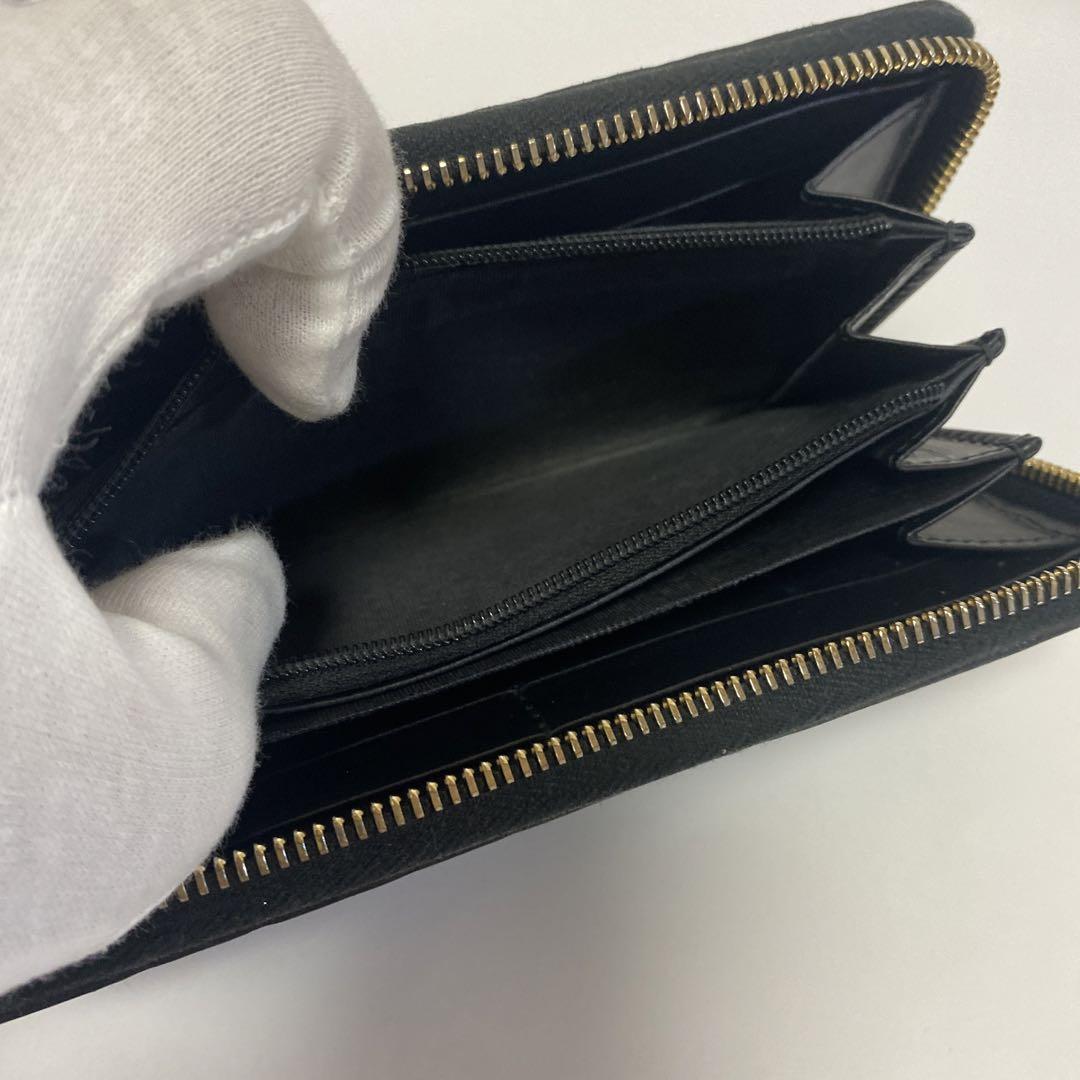 グッチ シマライン リボン ラウンドファスナー 長財布 黒 388680