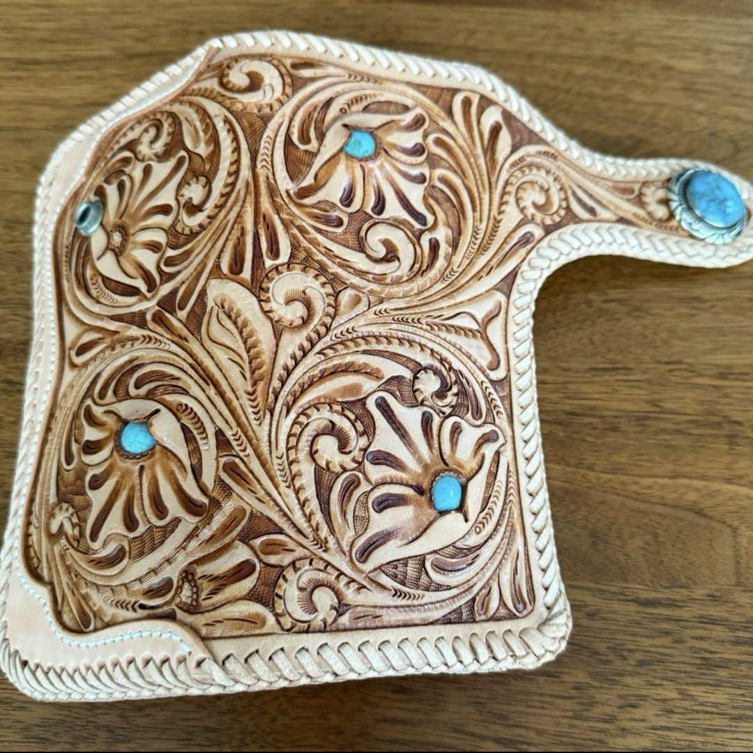 新品　Carving Turquoise Wallet 本革 財布 店頭品　格安