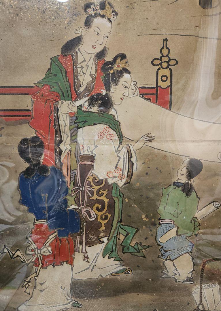 中国古美術 中国古画 紙本肉筆 金彩色絵 人物画 宮中の図 作者