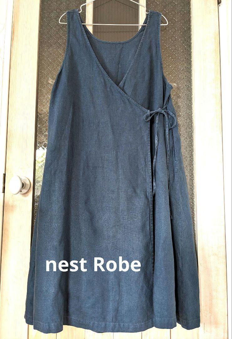 nest Robe＊リネンカシュクールワンピース　ブルー　フリーサイズ