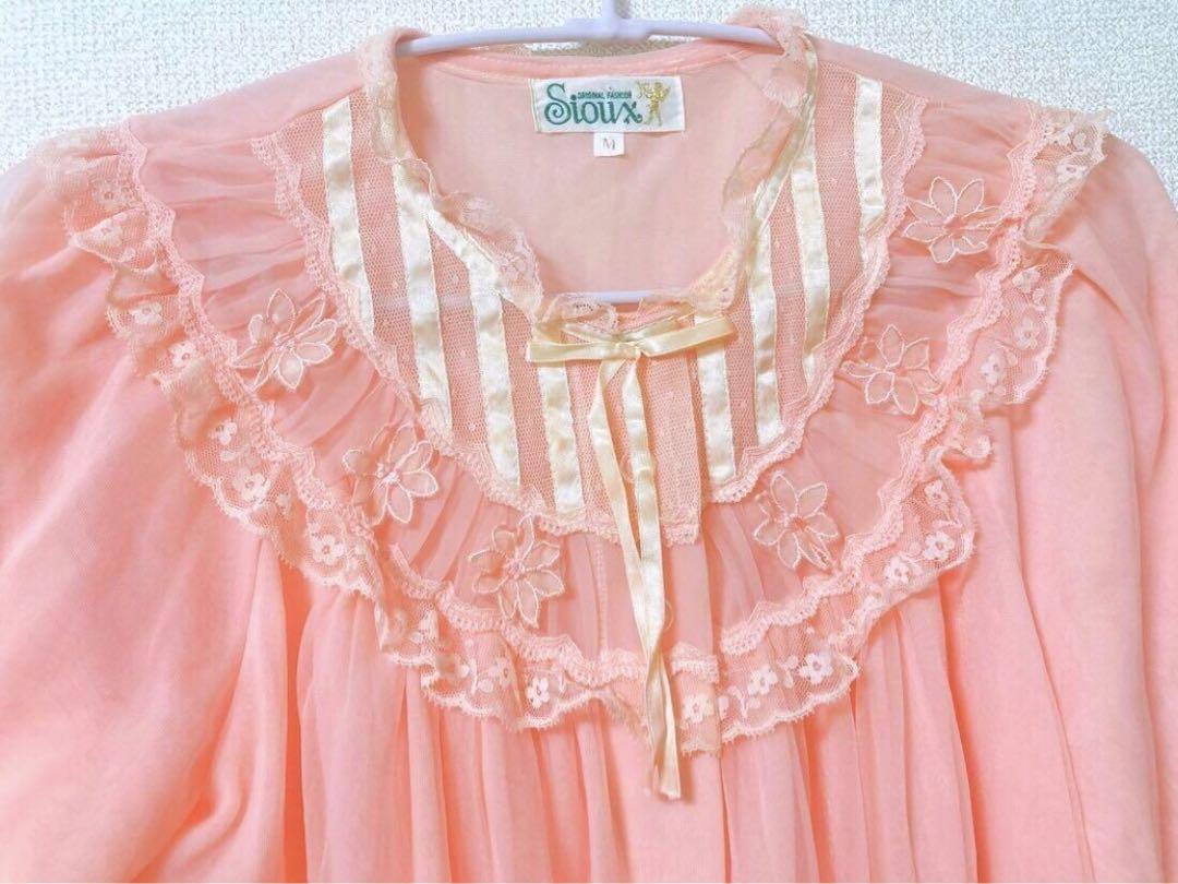 vintageネグリジェ長袖ロングワンピースオレンジヴィンテージ