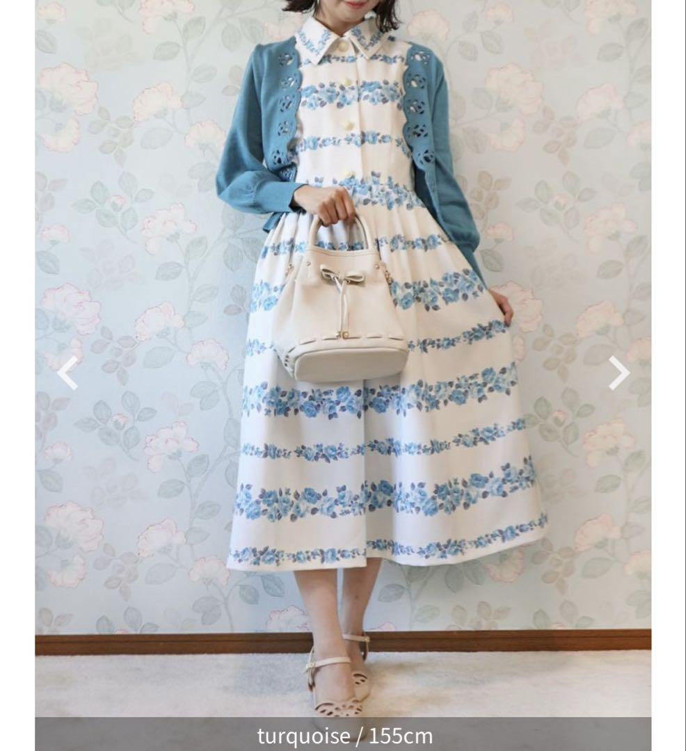 フィント ワンピース ローズボーダープリントノースリーブワンピース 花柄 ワンピース