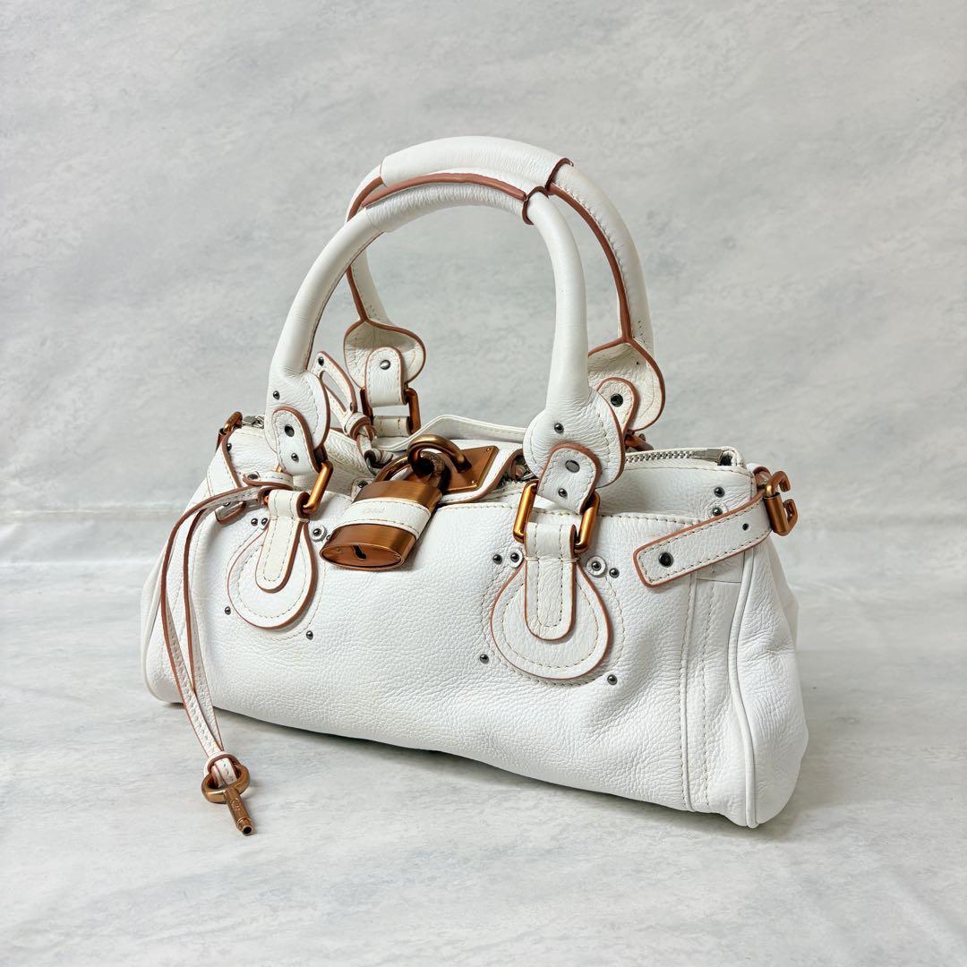 Chloe クロエ パディントン ハンドバッグ 南京錠 PG金具 ホワイト