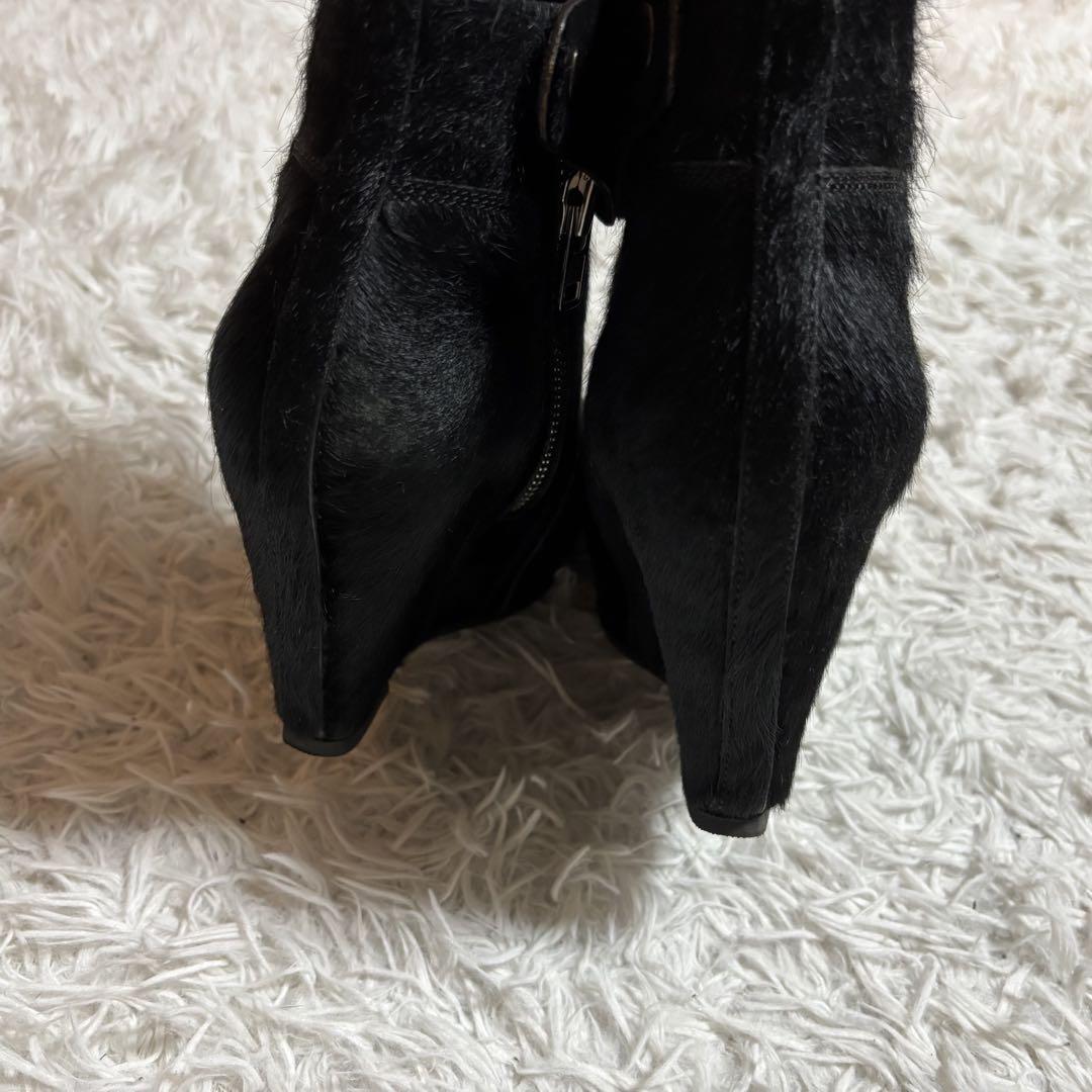 Rick Owens ハラコ ブーティ 37.5 黒 厚底ブーツ ウェッジ