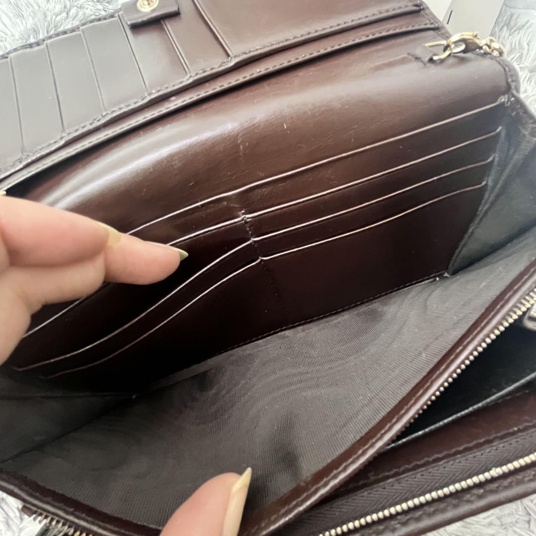 良品✨GUCCI チェーンショルダーウォレット　シマ　ブラウン　長財布