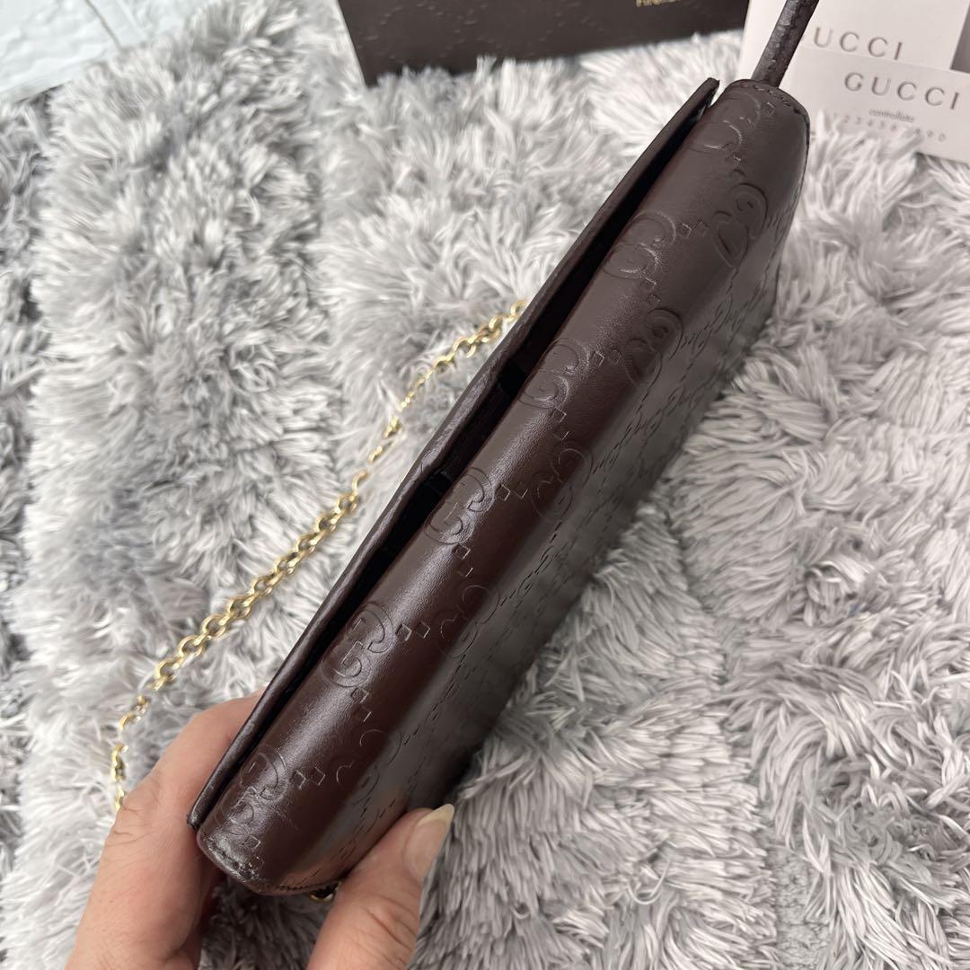 良品✨GUCCI チェーンショルダーウォレット　シマ　ブラウン　長財布
