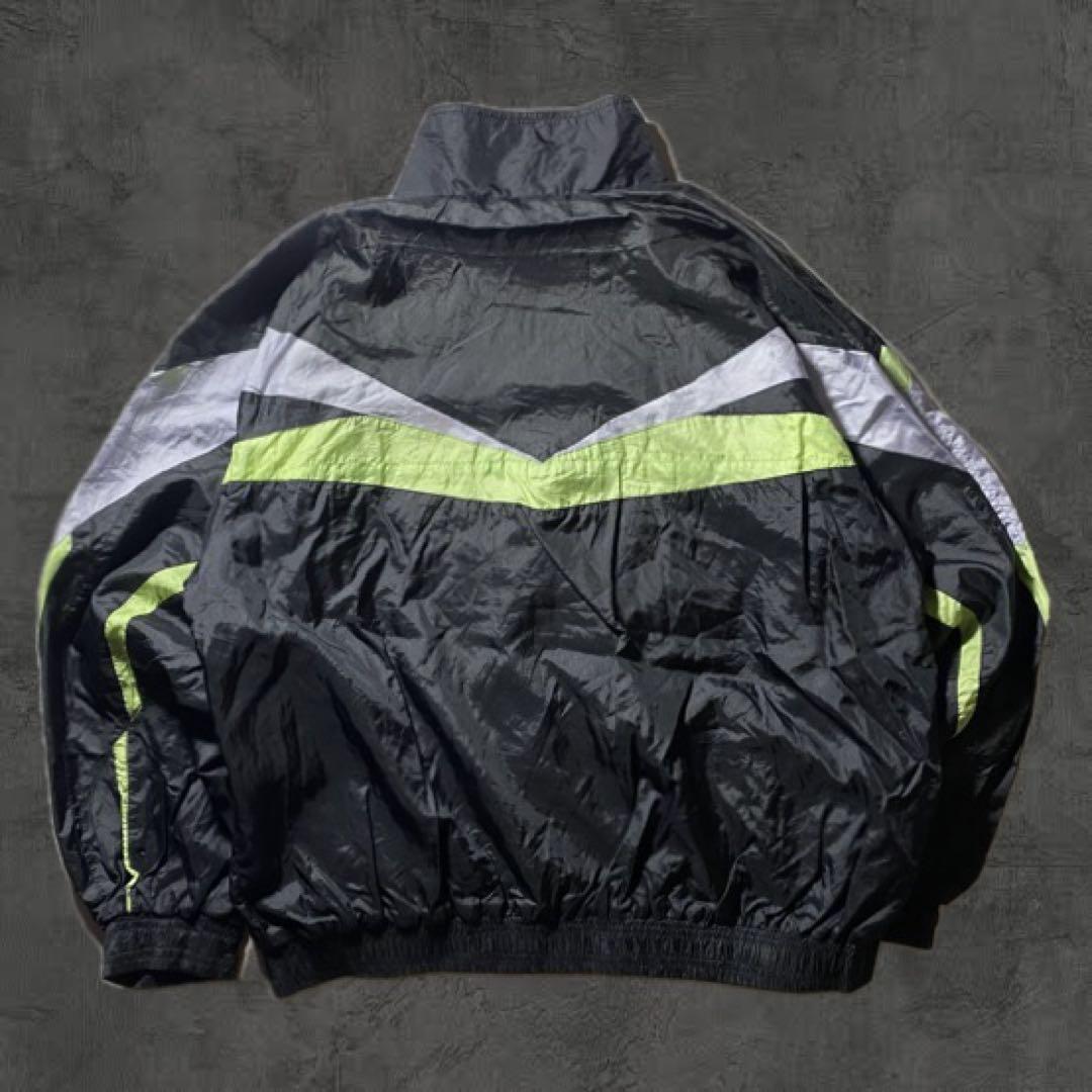 90s銀タグ NIKEナイロンジャケット刺繍ロゴブラック蛍光イエローY2K