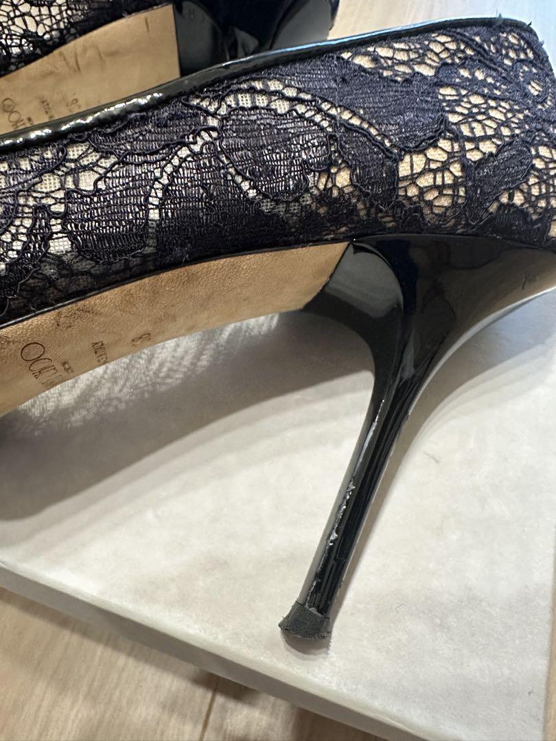 ジミーチュウ AGNES OLAC BLK パンプス #38 レース ヒール 黒
