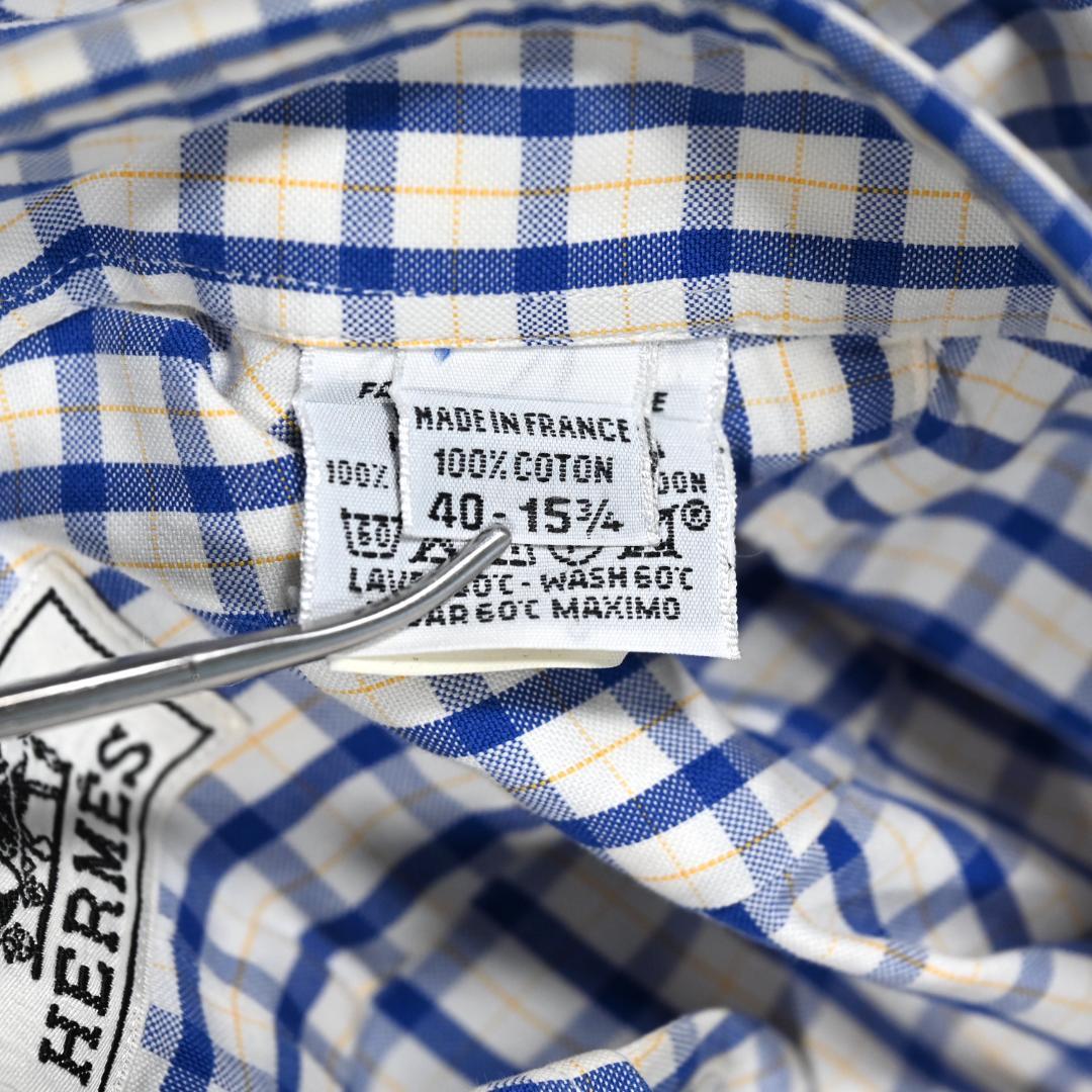 エルメス　HERMES　長袖シャツ　金ボタン　チェック　40 15-3/4 エルメス HERMES 長袖シャツ 金ボタン チェック 40 15-3/4 トップス