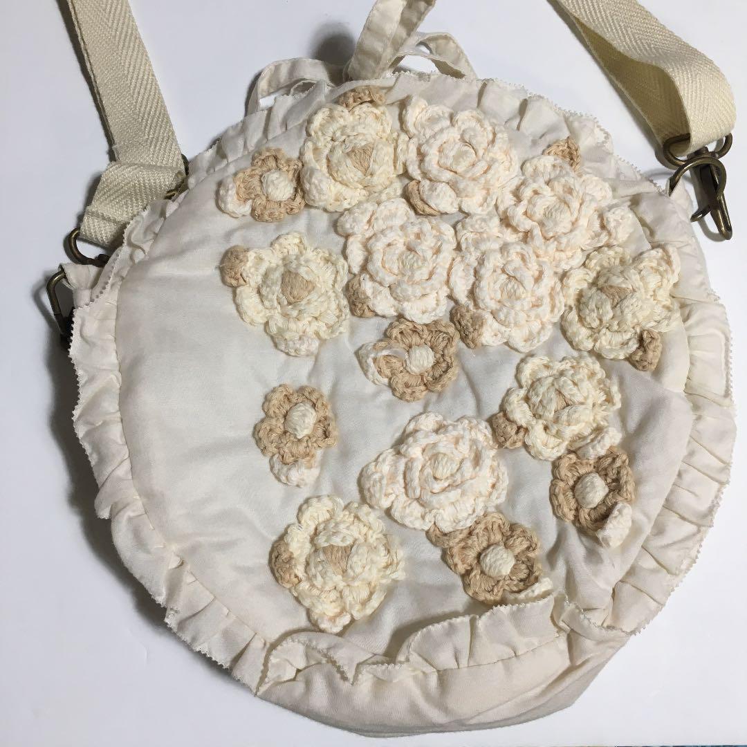 サロン専売 ピンクハウス ニットの花付き モチーフポシェット バッグ dFRev-m63750205517 人気SALE高品質
