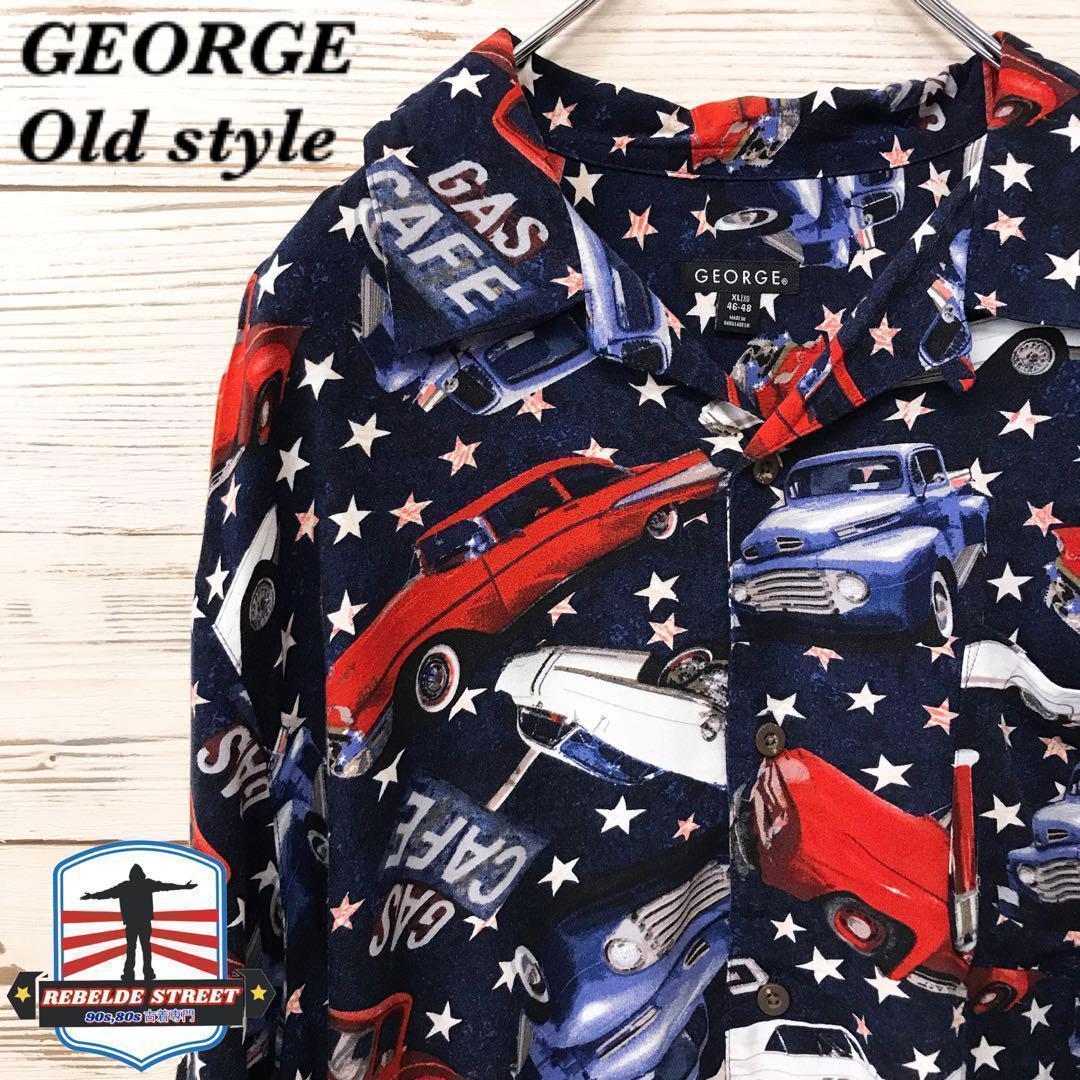 《激レア》GEORGE☆半袖シャツ アロハシャツ XL 総柄 ネイビー 紺色