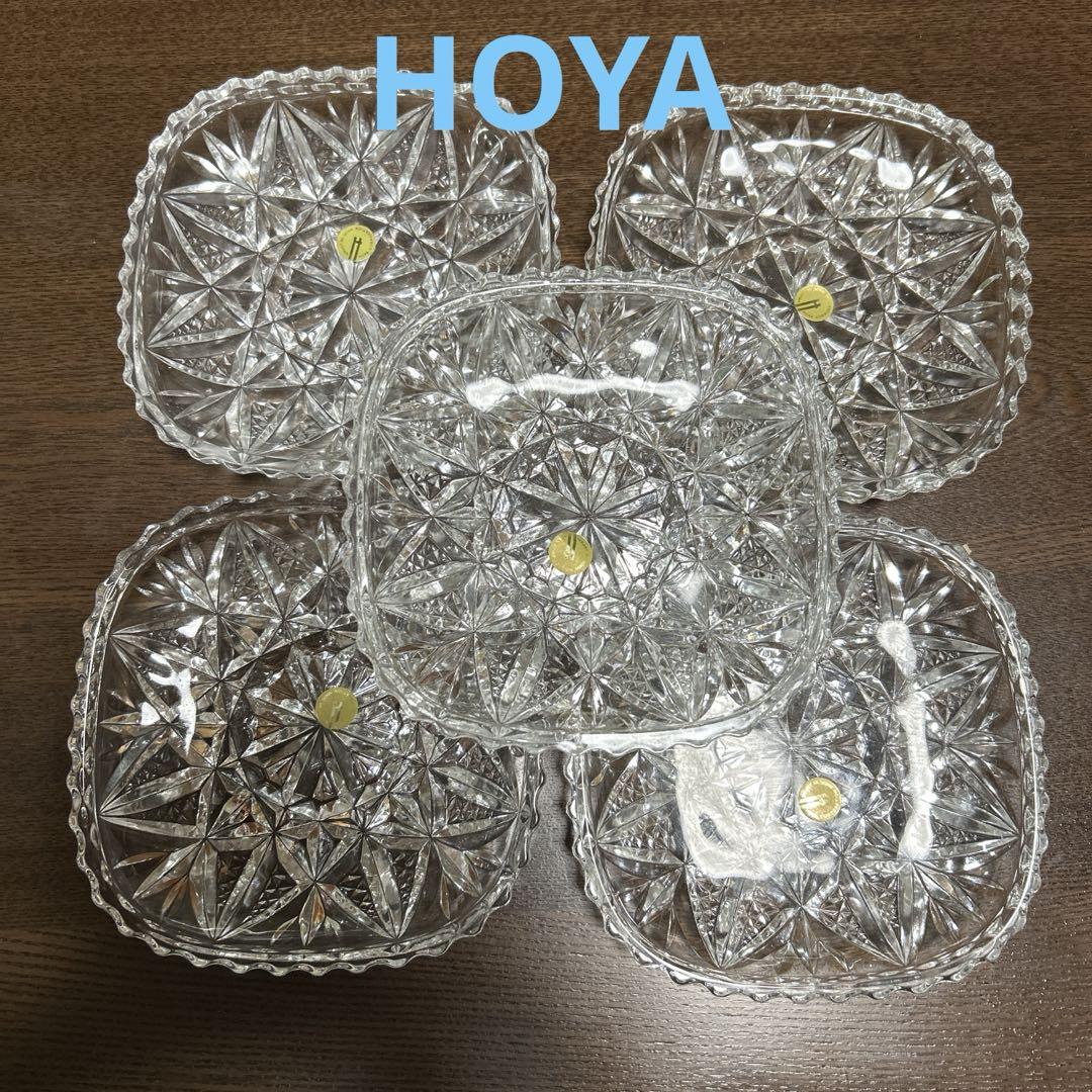 【HOYA GLASS MADE IN JAPAN 角皿5枚 】