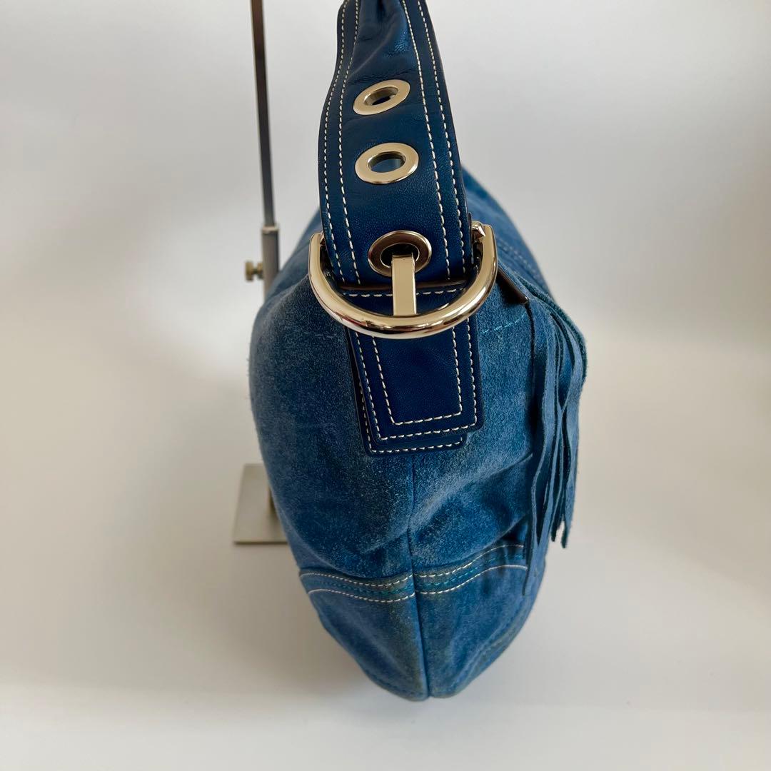 Coach Blue Suede Hobo Fringe Shoulder