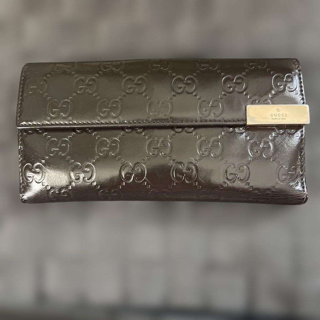 GUCCI GGパターン ブラウンレザー長財布