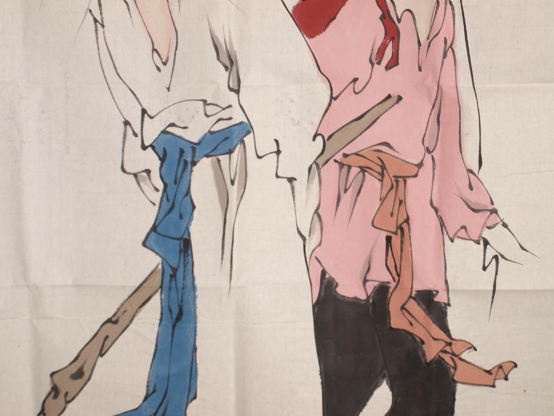 中国　範曽作　肉筆絵　挂轴 激安骨董品美术品 DE076C12-3 骨董市仕入れ品 中国近代の範曽の掛軸 人物図 肉筆保証 DE111C12