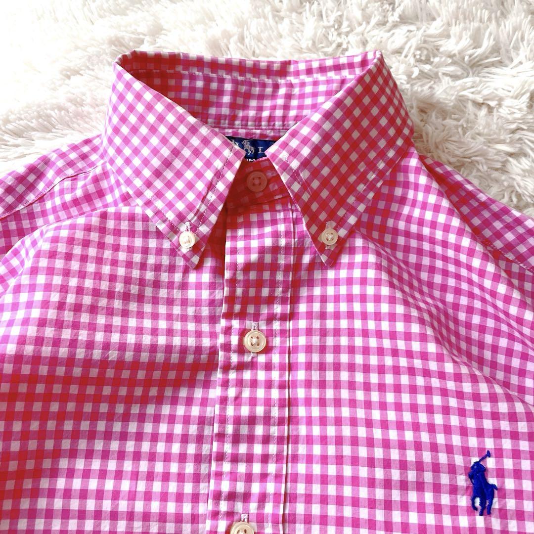 美品　ラルフローレン　XL ストレッチ　チェックシャツ　ブラウス　ポニー　ピンク