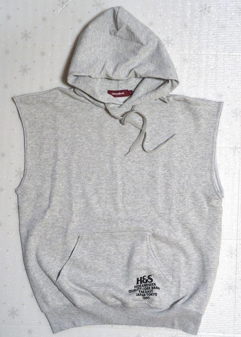 H&S Lsize H-GRAY スウェット パーカ カットオフ 未使用