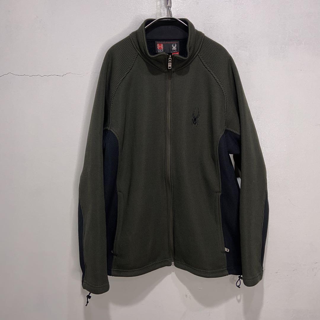 SPYDER☆スパイダー☆切替ニットフリースジャケット☆XL☆グリーン☆ブラック