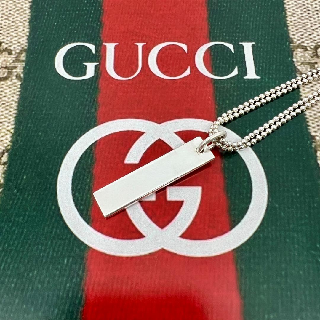 GUCCI ダブルボールチェーン プレート ネックレス ペンダント