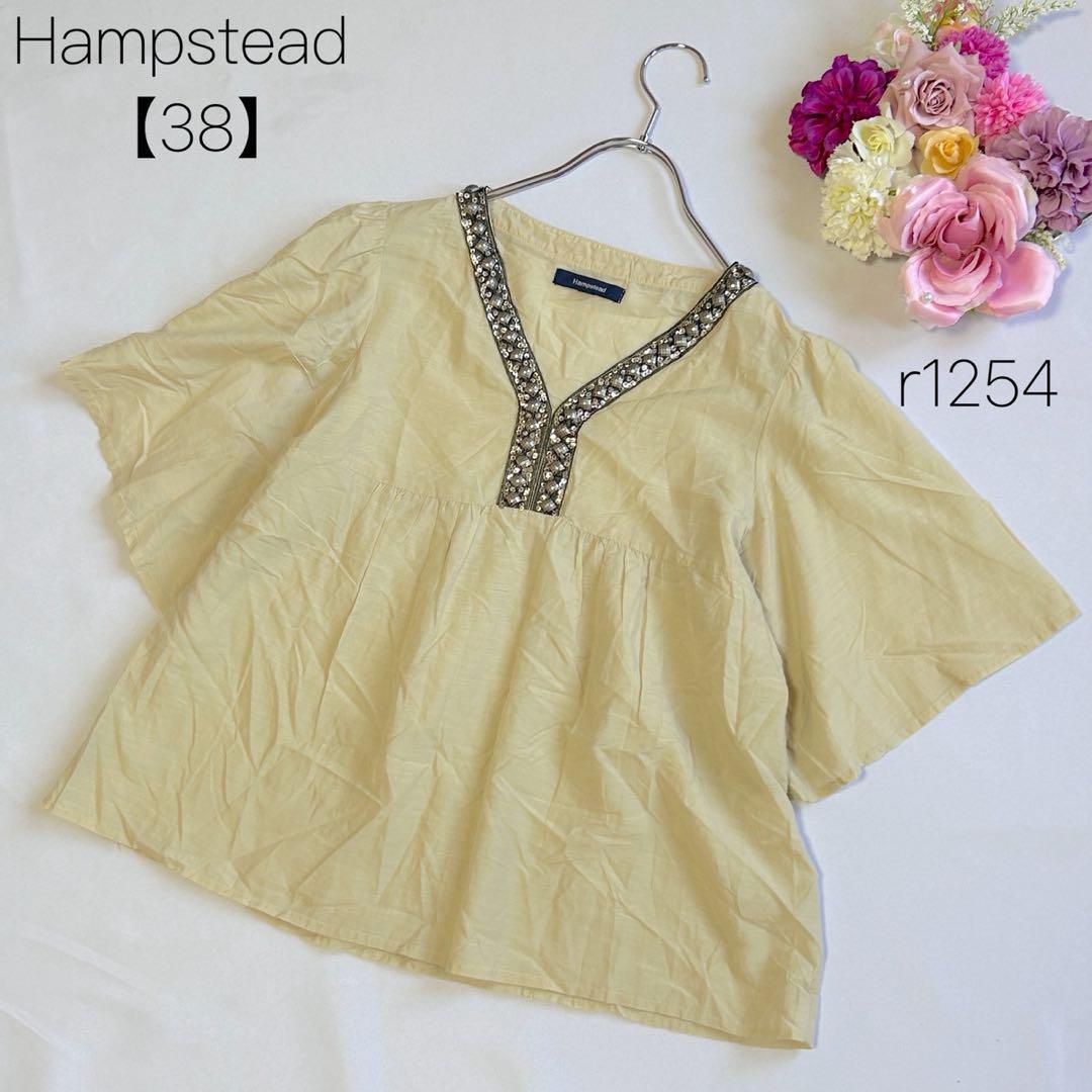 Hampstead 【38】半袖シャツ ショート丈 スパンコール Vネック 黄色