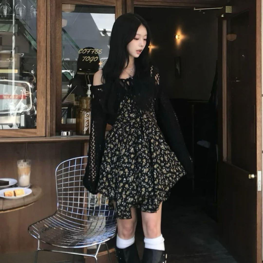 【新品】アンバランスヘムフラワーミニワンピース M emmy