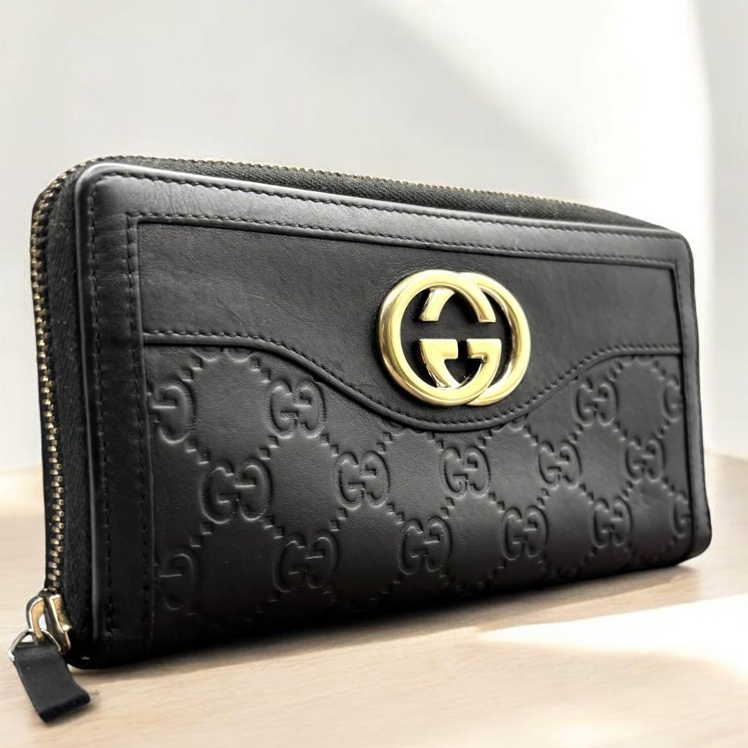 m82　Gucci　グッチ　ブラック　スーキー　長財布　シマレザー