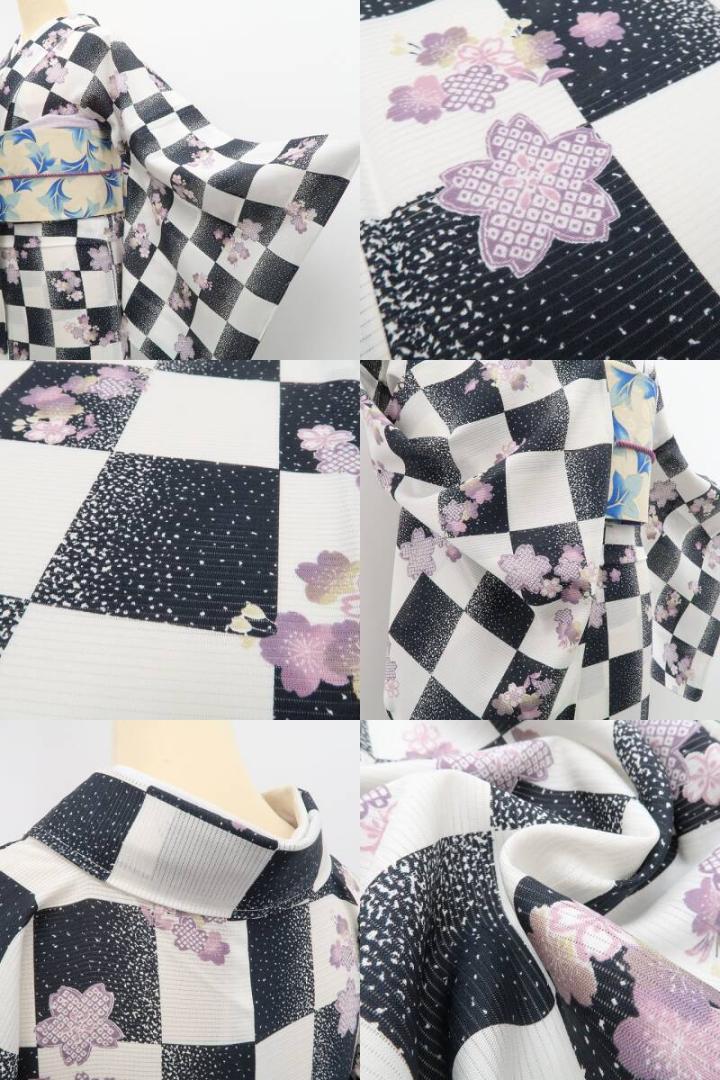 新品 絽 桜 市松 夏着物“お洒落ごころの夏風流”仕付け糸付 小紋 6072 新品 絽 桜 市松 夏着物“お洒落ごころの夏風流”仕付け糸付 小紋