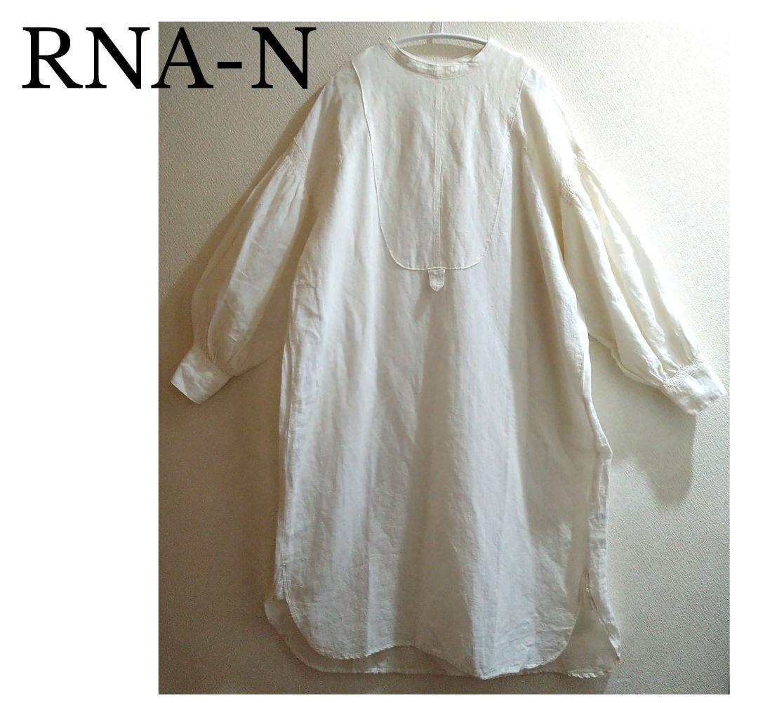 RNA‐N リネン コットン ノーカラー ロングワンピース SIZE M