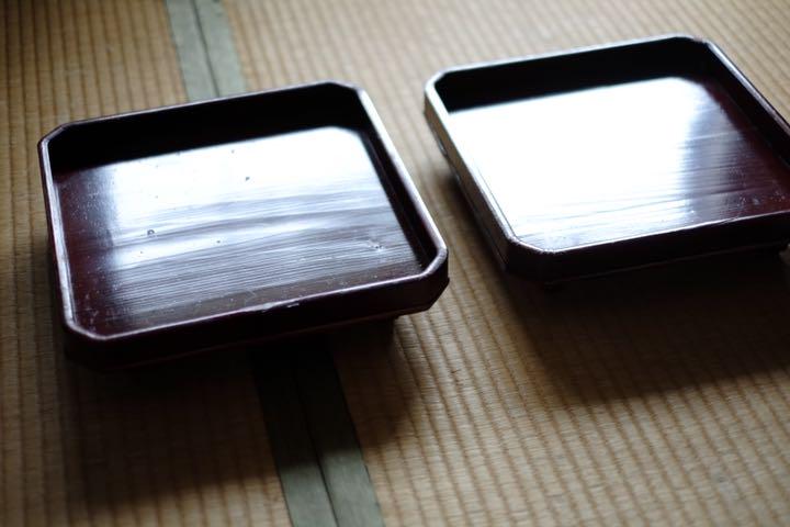 専用　　曲木　拭き漆　四方隅切足付折敷２膳セット伊勢春慶　天然木