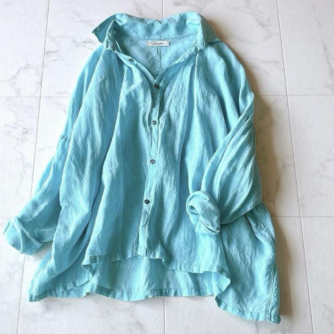 極美品✨イチアンティークス リネンギャザーシャツ 麻 洗える ワイド ホワイト 極美品✨イチアンティークス リネンギャザーシャツ 麻 洗える
