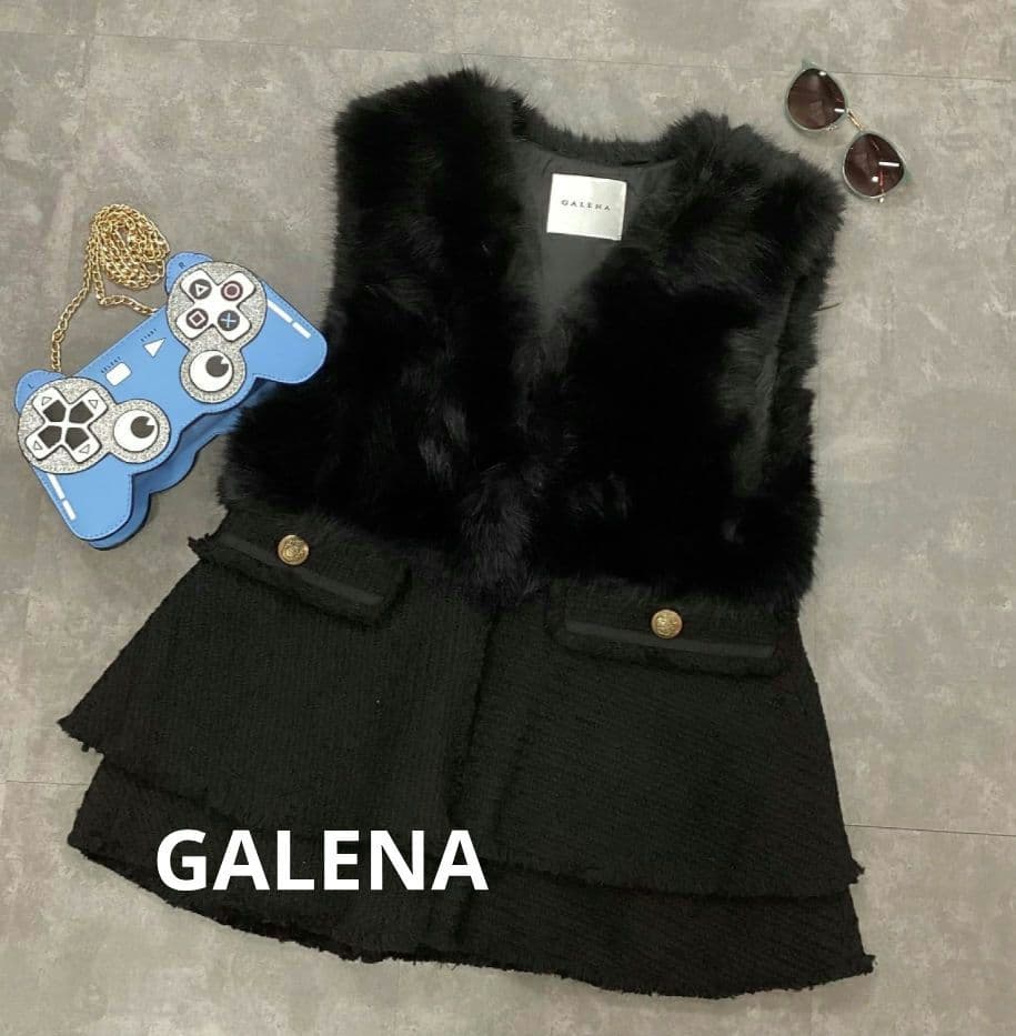 GALENA ツイードコンビファーベスト ブラックM GALENA