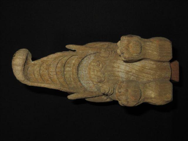 Ｔ42 時代物 一刀彫り 象鼻 社寺仏閣 木鼻彫刻 欅無垢 仏教古美術