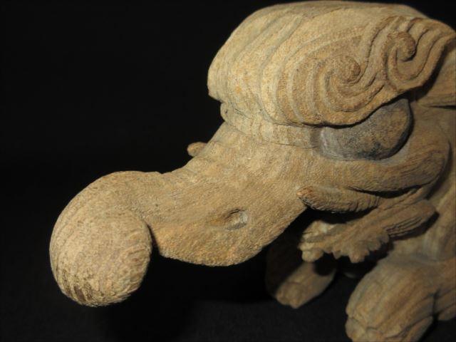 Ｔ42 時代物 一刀彫り 象鼻 社寺仏閣 木鼻彫刻 欅無垢 仏教古美術