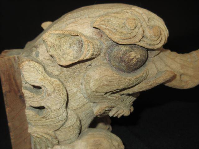 Ｔ42 時代物 一刀彫り 象鼻 社寺仏閣 木鼻彫刻 欅無垢 仏教古美術