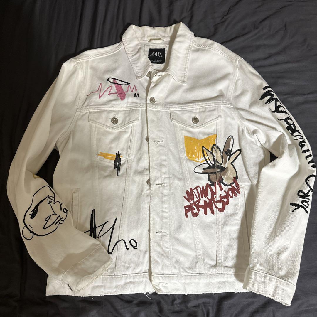 ZARA デニムジャケット グラフィックプリント 新品タグ付き 希少】ZARAデニムジャケット グラフィックプリント デニム