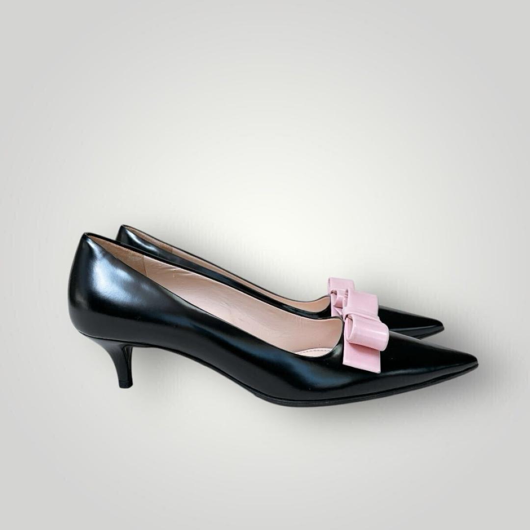 PRADA プラダ リボンパンプス 37 24㎝　ピンクベージュ 未使用品］PRADA プラダ レザーパンプス ピンクリボン 36