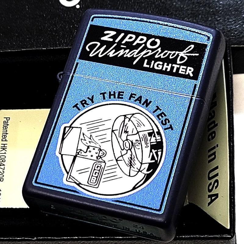 ZIPPO ライター 耐風テスト 扇風機 ジッポ ヴィンテージ柄 マットネイビー
