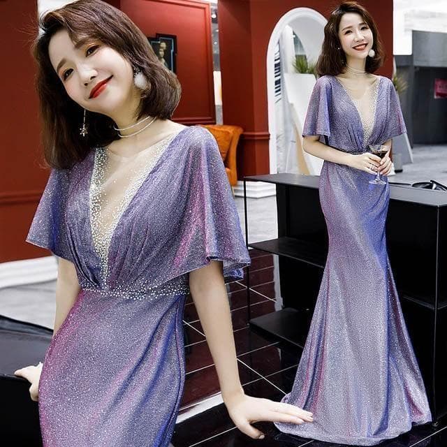 マーメイドドレス スパンコール イブニングドレス パープル