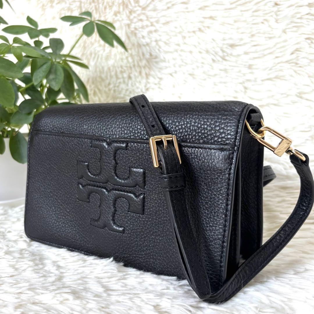 【極美品】トリーバーチ ショルダーバッグ ロゴ型押し シボ革 レザー ブラック