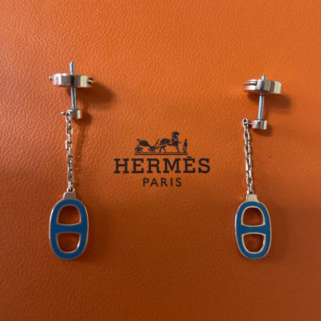 Hermesエルメス★シェーヌダンクルピアス★ローズゴールドxブルーパラダイス