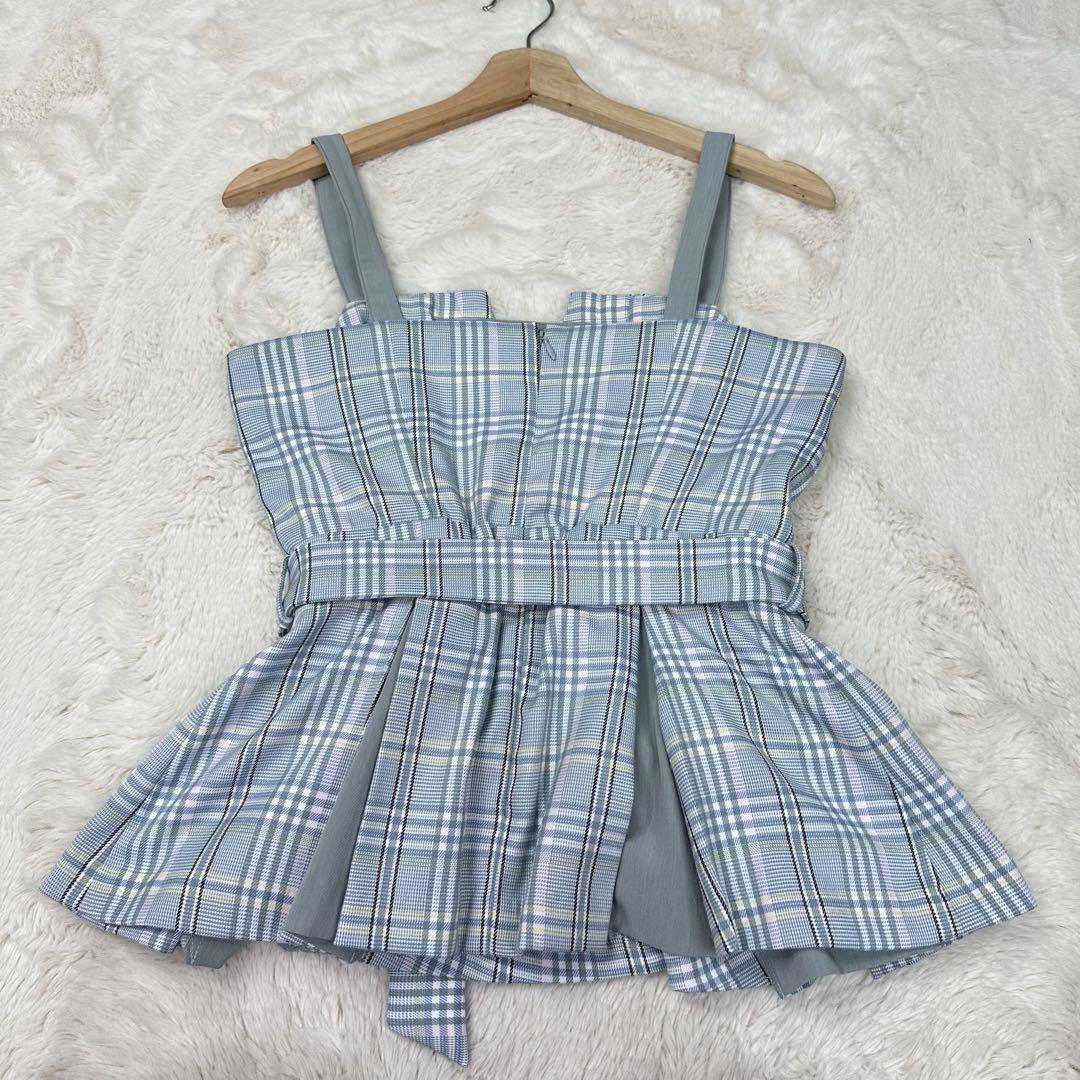 ✨美品✨eimy グレンチェックベルト付ペプラムトップス 青系 ✨美品✨eimy グレンチェックベルト付ペプラムトップス 青系